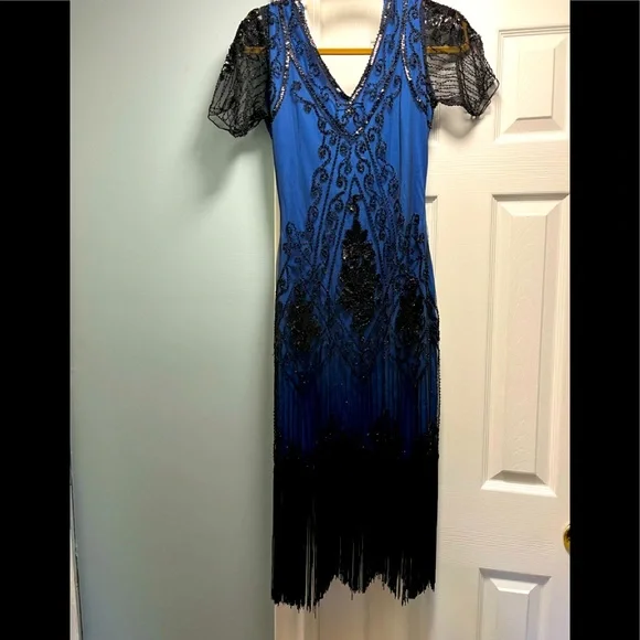 babeyono Dresses Babeyono Back And Blue Black Sequin Flapper Dress Poshmark